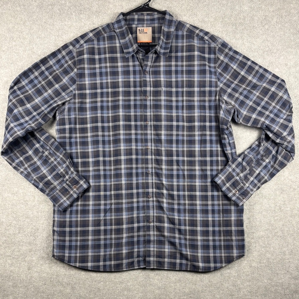 5.11 Tactical Plaid Button Down Shirt XL‎ Blue Gray Long Sleeve Outdoor Mens